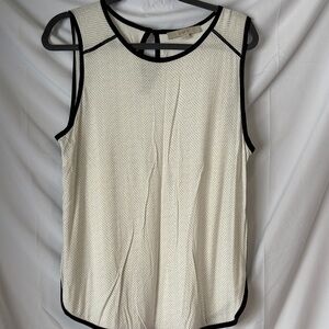 LOFT Ivory and Black Trim Blouse